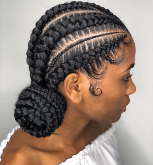 Six Cornrow Braids into a Side Bun