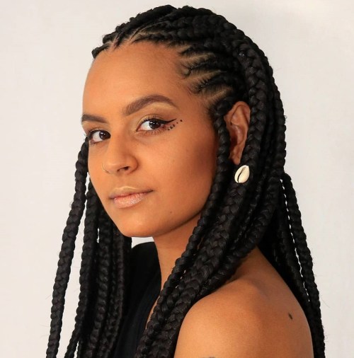 Box Braid Hairstyle with Cornrows at the Frontline