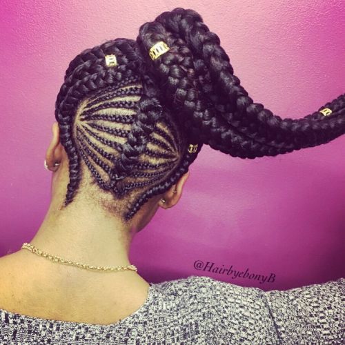 High Ponytail With Beads And Cornrows