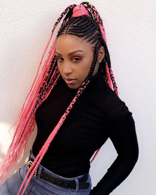 Fulani Braids with Bright Pink Yarn Extensions