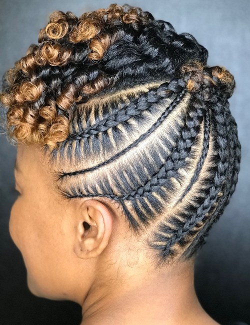 Black Updo With Cornrows And Highlights