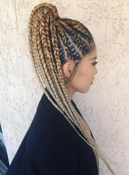 High Blonde Ponytail With Chunky Braids