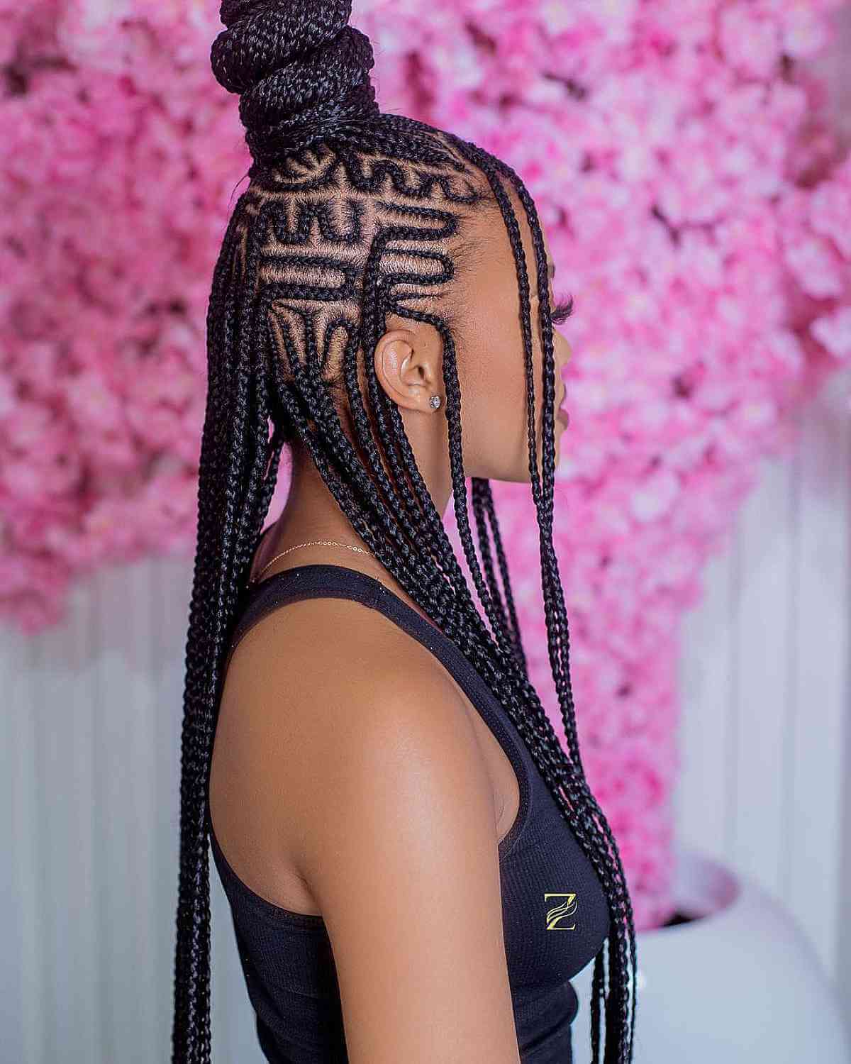 High Bun Ponytail with Sweet Cornrow Braids