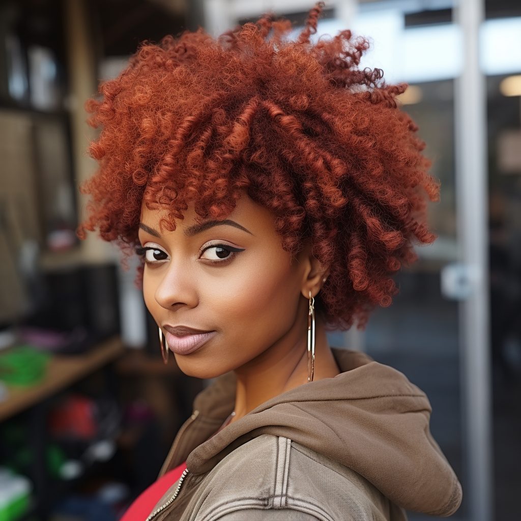 red Tapered Afro with Defined Curls