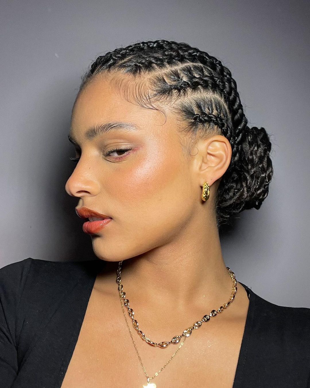 Twisted Cornrow Braids with Low Bun